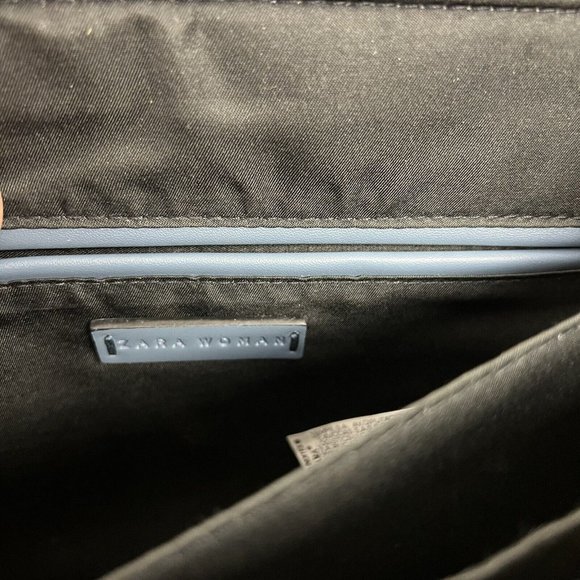 ZARA CITY BAG Blue Animal Print WITH CONTRASTING LEATHER STRAP - Picture 7 of 12